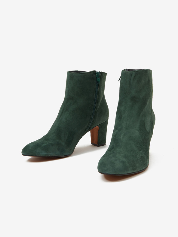 Ojju Tmavozelené semišové členkové čižmy na podpätku OJJU