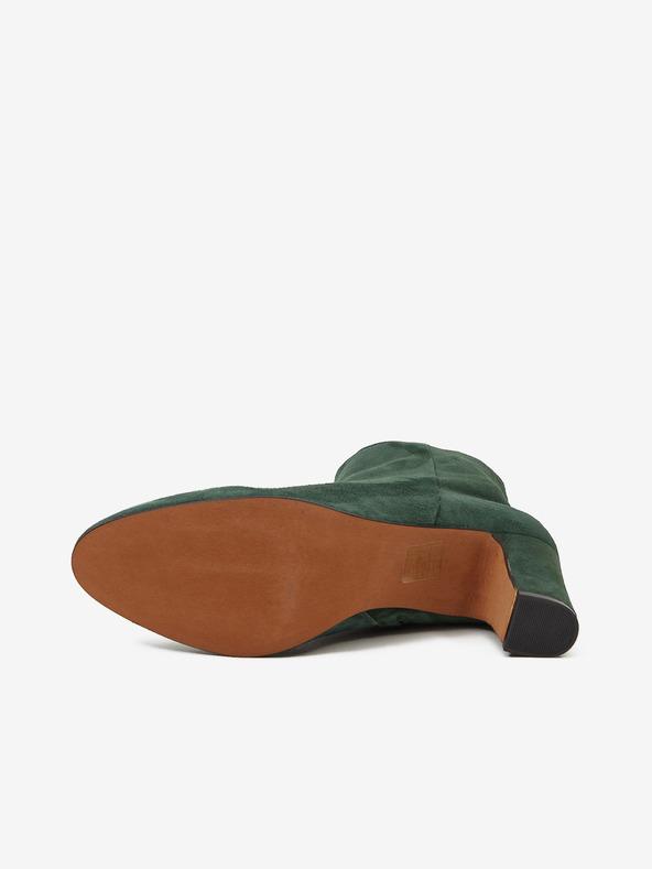 Ojju Tmavozelené semišové členkové čižmy na podpätku OJJU