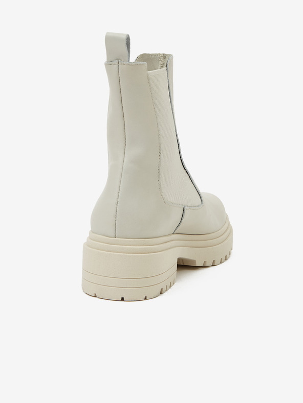 Ojju Svetlošedé dámske kožené čižmy na podpätku OJJU