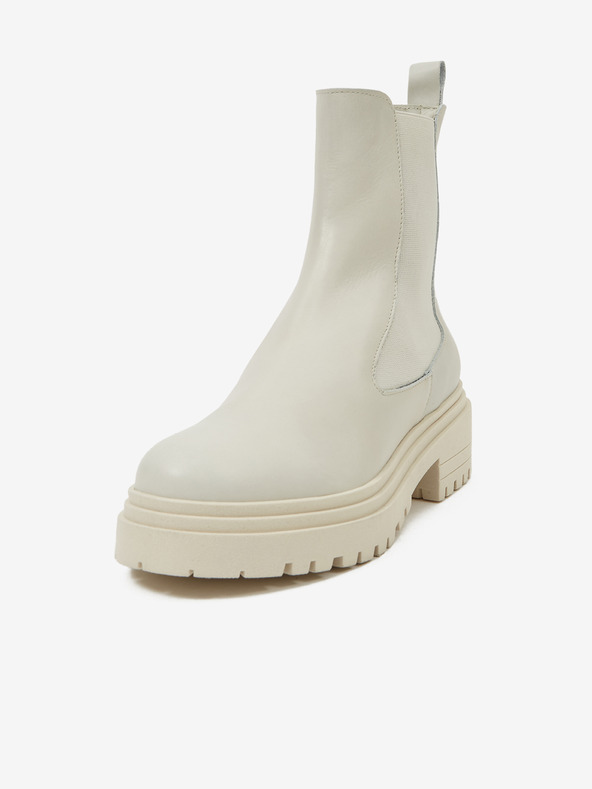 Ojju Svetlošedé dámske kožené čižmy na podpätku OJJU