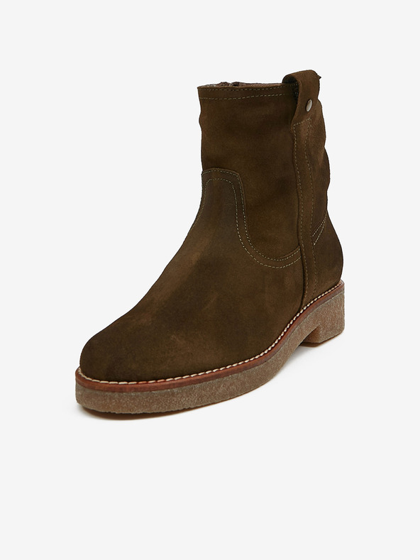 Ojju Khaki dámske zateplené semišové členkové čižmy OJJU