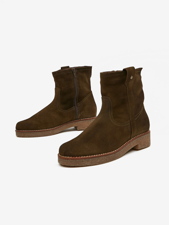 Ojju Khaki dámske zateplené semišové členkové čižmy OJJU