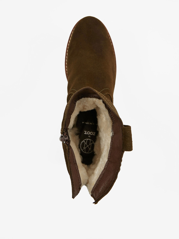 Ojju Khaki dámske zateplené semišové členkové čižmy OJJU