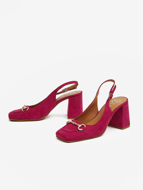 Ojju Tmavoružové dámske semišové sandále na podpätku OJJU