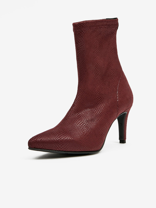 Ojju Vínové semišové členkové čižmy s hadím vzorom OJJU