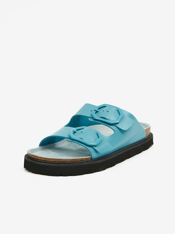 Ojju Tyrkysové dámske kožené papuče na platforme OJJU