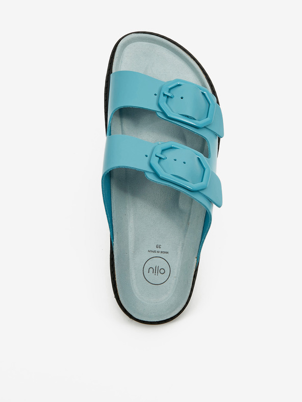 Ojju Tyrkysové dámske kožené papuče na platforme OJJU