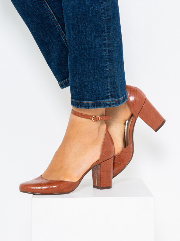 CAMAIEU Hnedé pásové topánky na podpätku CAMAIEU