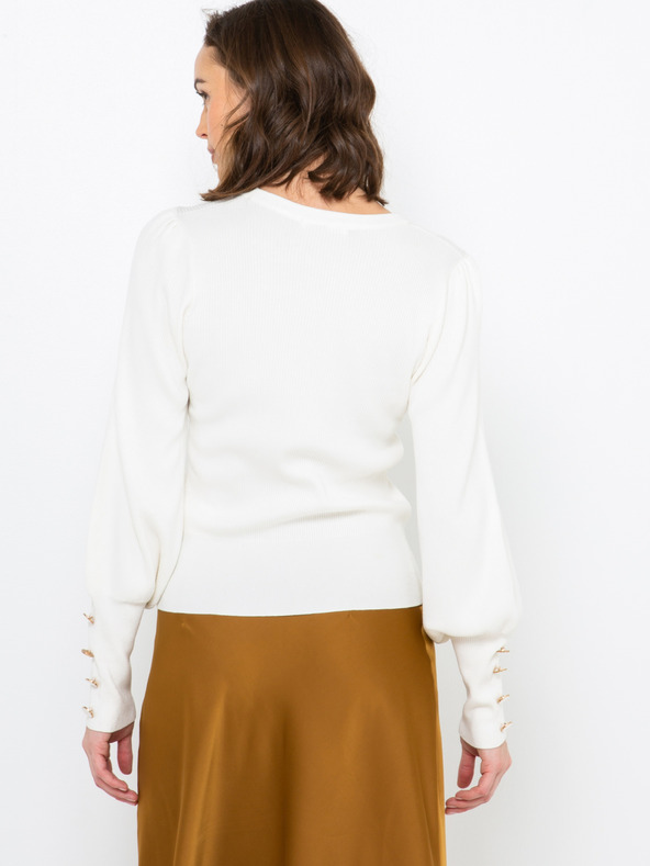 CAMAIEU Biely sveter s balónovými rukávmi CAMAIEU