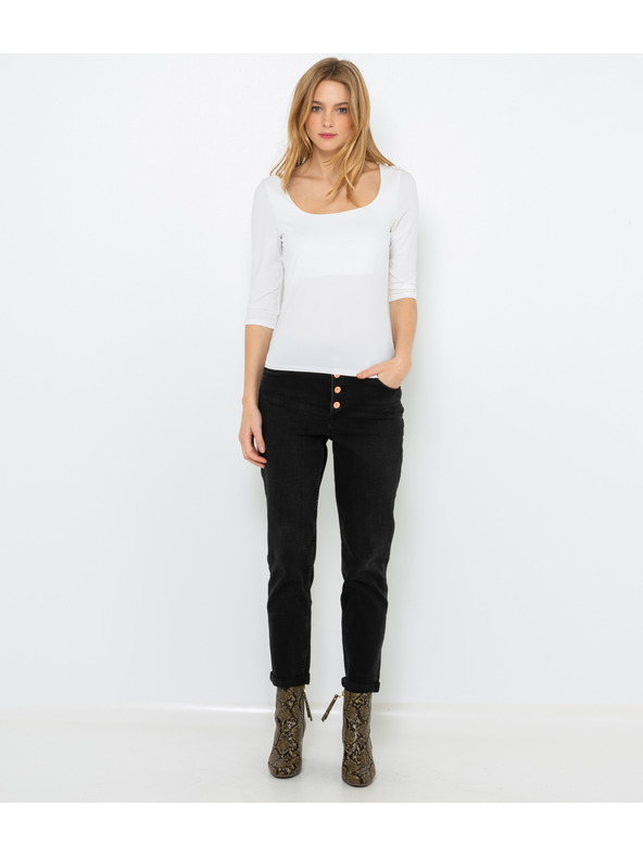 CAMAIEU Biele tričko so 3/4 rukávmi CAMAIEU