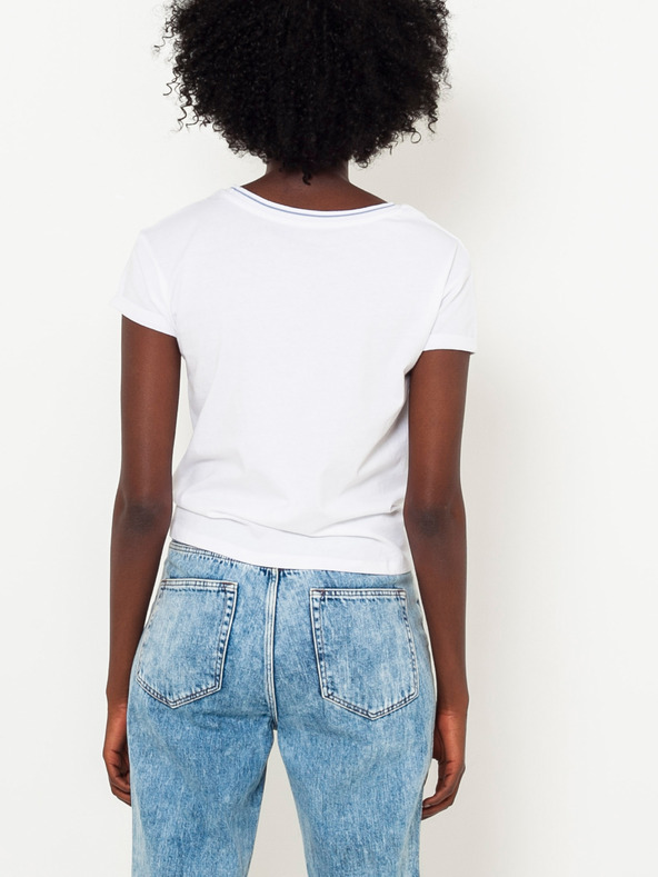 CAMAIEU Biele tričko s nápisom a uzlom CAMAIEU