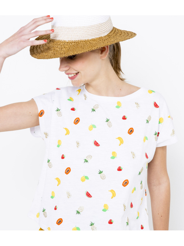 CAMAIEU Biele vzorované tričko CAMAIEU