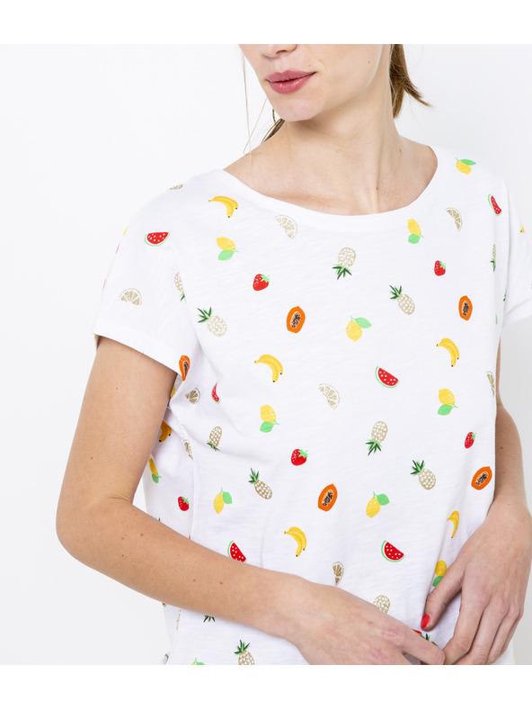 CAMAIEU Biele vzorované tričko CAMAIEU