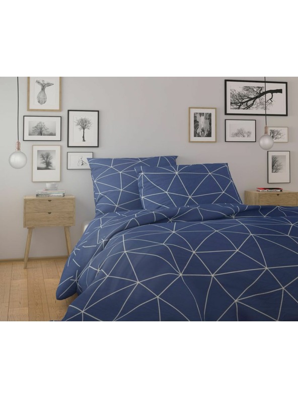 Kvalitex Bavlnená posteľná bielizeň NORDIC COLLECTION 140x200, 70x90cm GRID modrá