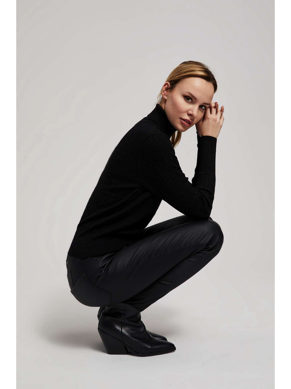 Moodo Čierne koženkové slim nohavice