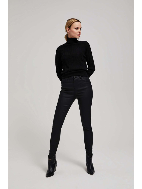 Moodo Čierne koženkové slim nohavice