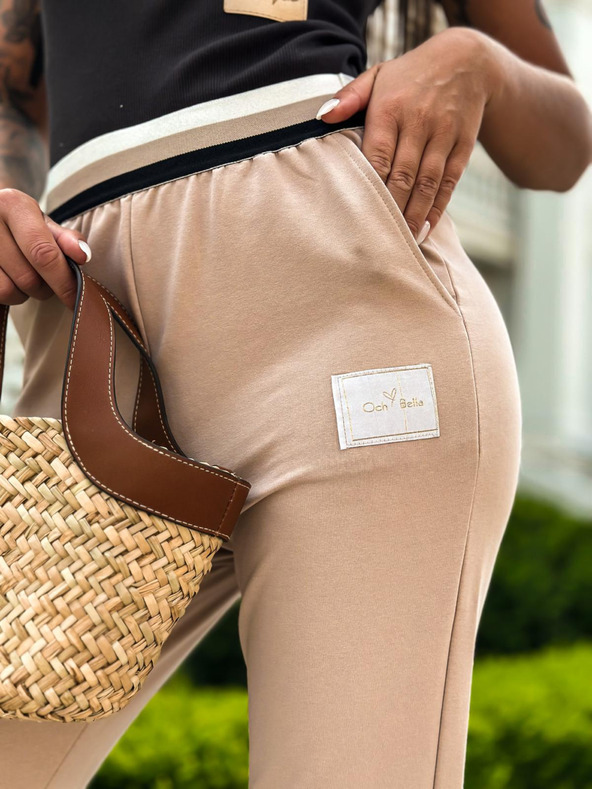 Edoti Tepláky s trojfarebnou gumou - béžové