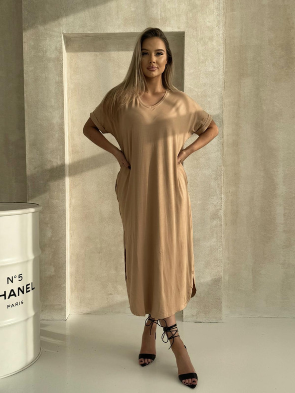 Edoti Oversize maxi šaty - camel farba