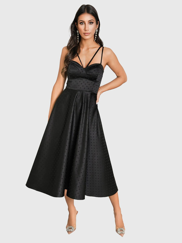 Edoti MARILYN bodkované midi šaty - čierne