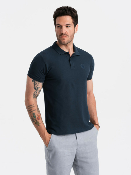 Ombre Clothing Tmavomodrá pánska základná polokošeľa Ombre Oblečenie
