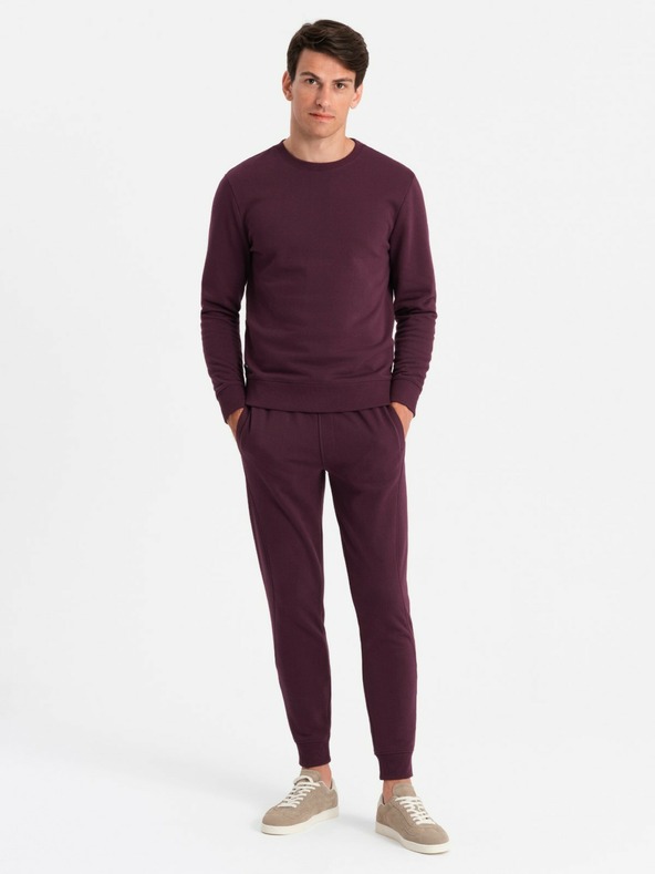 Ombre Clothing BASIC pánska bavlnená mikina BASIC bordó Ombre Clothing