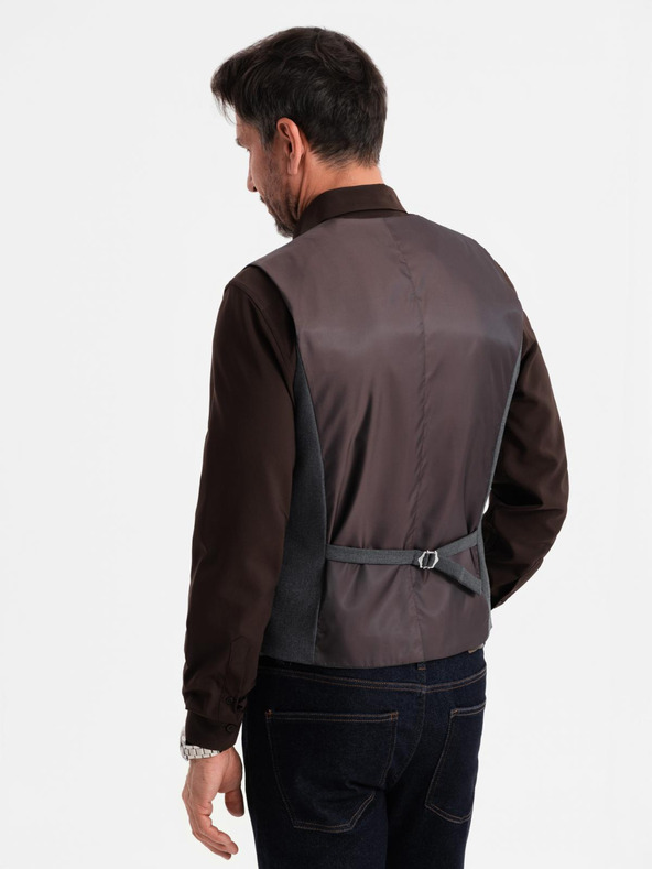 Ombre Clothing Pánska sivá obleková vesta s klasickými detailmi a podšívkou