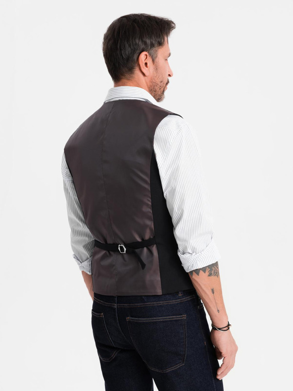 Ombre Clothing Pánska čierna obleková vesta s klasickými detailmi a podšívkou
