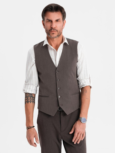 Ombre Clothing Pánska sivá elegantná vesta SLIM FIT