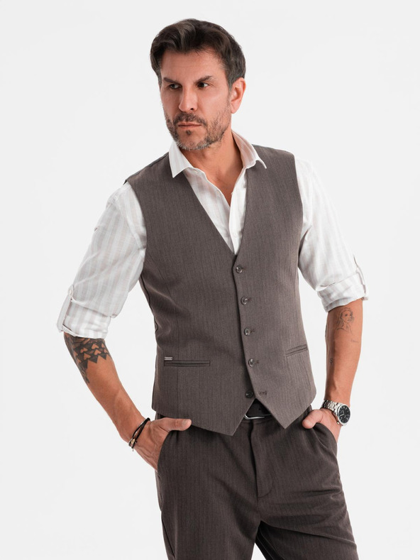 Ombre Clothing Pánska sivá elegantná vesta SLIM FIT