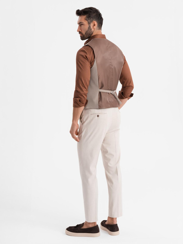 Ombre Clothing Pánska béžová obleková vesta s klasickými detailmi a podšívkou