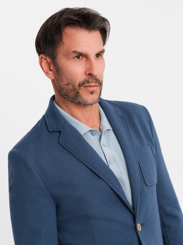 Ombre Clothing Pánske modré sako SLIM s jemnou textúrou