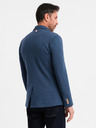Ombre Clothing Pánske modré sako SLIM s jemnou textúrou