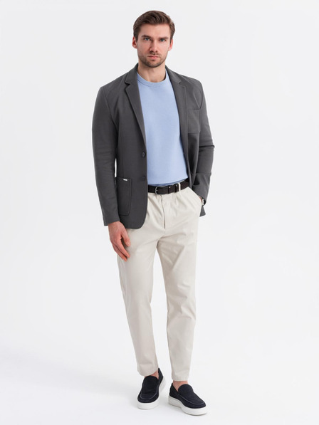 Ombre Clothing Pánske sivé sako SLIM z jemne štruktúrovanej pleteniny
