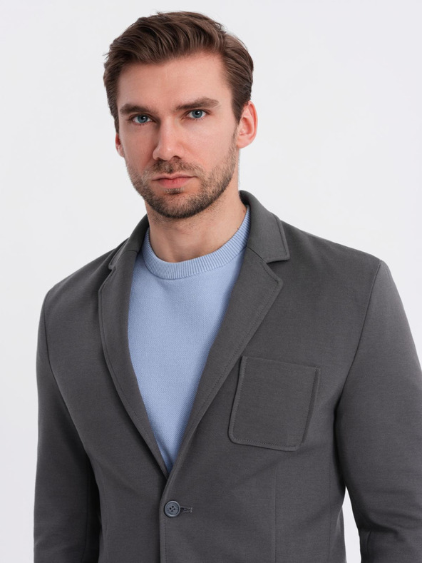 Ombre Clothing Pánske sivé sako SLIM z jemne štruktúrovanej pleteniny