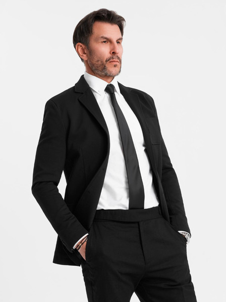 Ombre Clothing Pánske čierne sako SLIM s jemnou textúrou