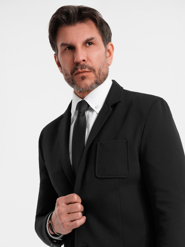 Ombre Clothing Pánske čierne sako SLIM s jemnou textúrou