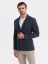 Ombre Clothing Pánske tmavomodré sako SLIM z jemne štruktúrovanej pleteniny