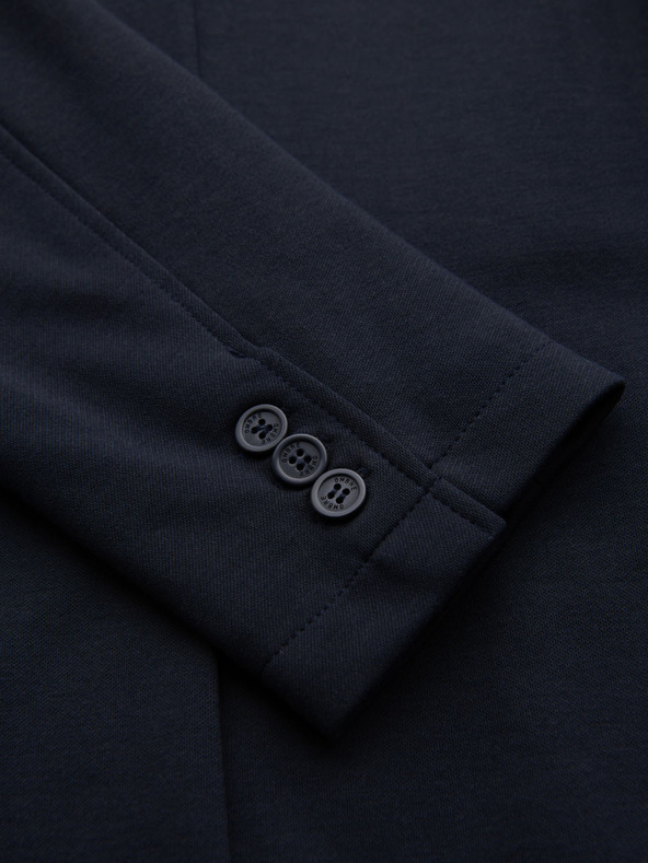 Ombre Clothing Pánske tmavomodré sako SLIM z jemne štruktúrovanej pleteniny
