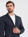 Ombre Clothing Pánske tmavomodré sako SLIM z jemne štruktúrovanej pleteniny