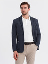 Ombre Clothing Pánske tmavomodré sako SLIM z jemne štruktúrovanej pleteniny