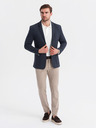 Ombre Clothing Pánske tmavomodré sako SLIM z jemne štruktúrovanej pleteniny