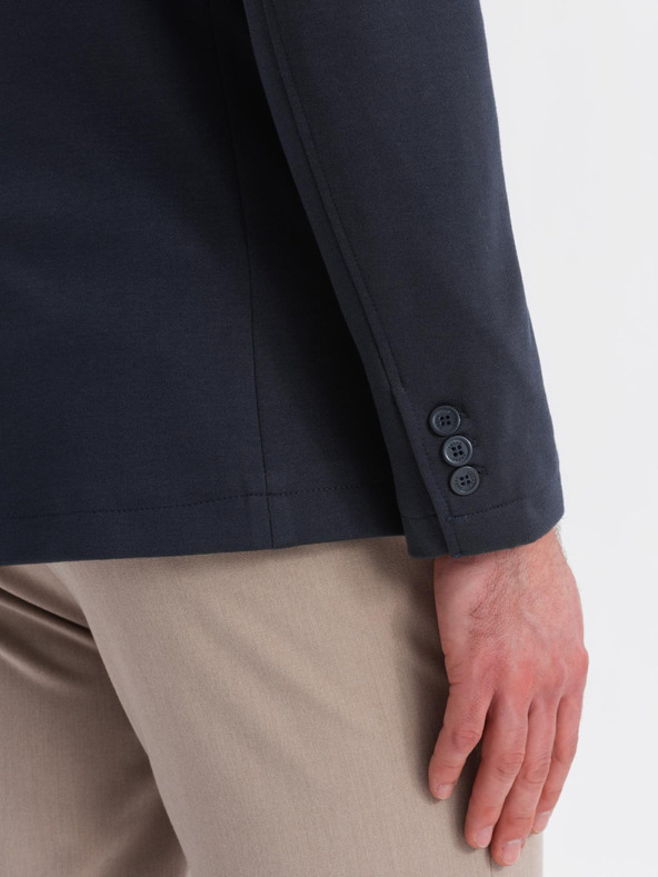 Ombre Clothing Pánske tmavomodré sako SLIM z jemne štruktúrovanej pleteniny