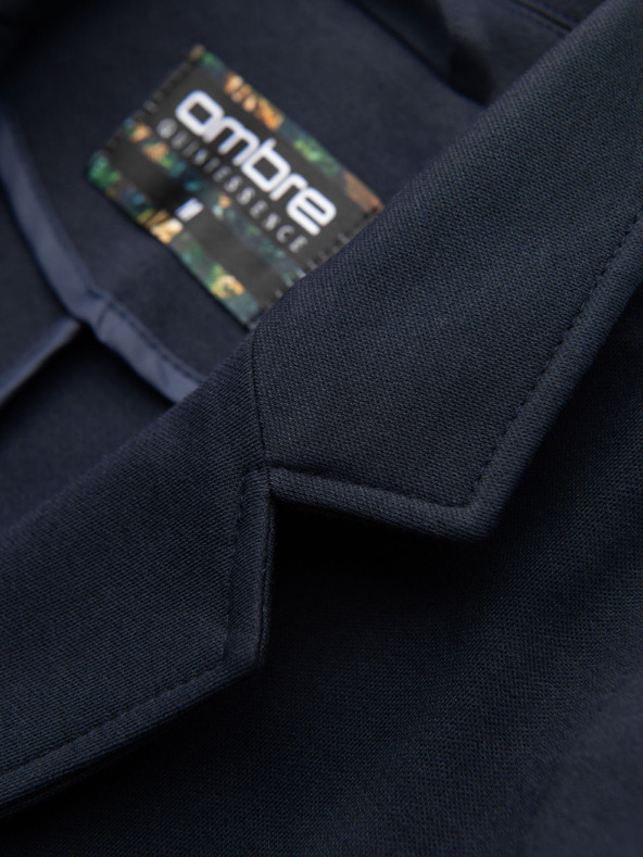 Ombre Clothing Pánske tmavomodré sako SLIM z jemne štruktúrovanej pleteniny