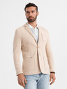 Ombre Clothing Pánske béžové sako SLIM z jemne štruktúrovanej pleteniny