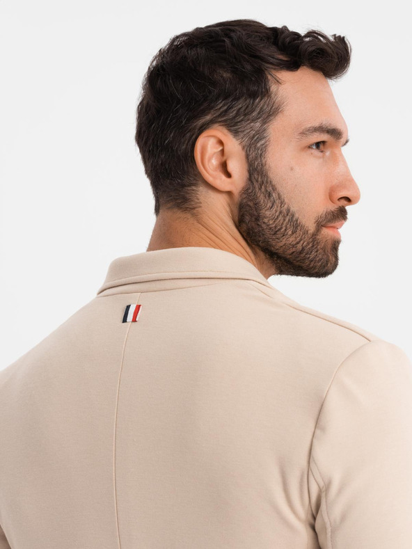 Ombre Clothing Pánske béžové sako SLIM z jemne štruktúrovanej pleteniny