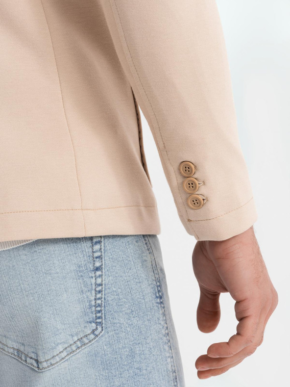 Ombre Clothing Pánske béžové sako SLIM z jemne štruktúrovanej pleteniny