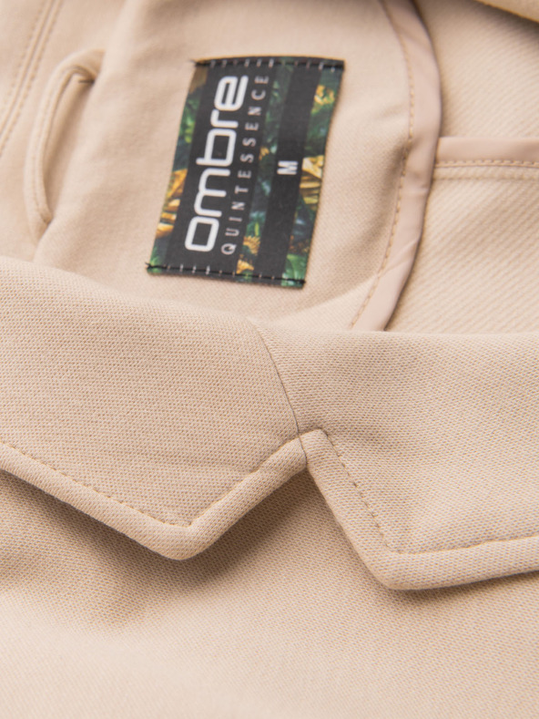 Ombre Clothing Pánske béžové sako SLIM z jemne štruktúrovanej pleteniny