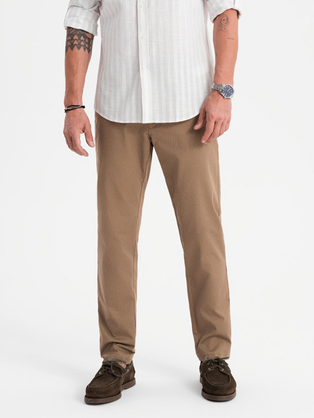 Ombre Clothing Pánske chino nohavice REGULAR FIT s jemnou štruktúrou - tmavobéžové