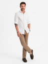 Ombre Clothing Pánske chino nohavice REGULAR FIT s jemnou štruktúrou - tmavobéžové