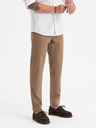 Ombre Clothing Pánske chino nohavice REGULAR FIT s jemnou štruktúrou - tmavobéžové